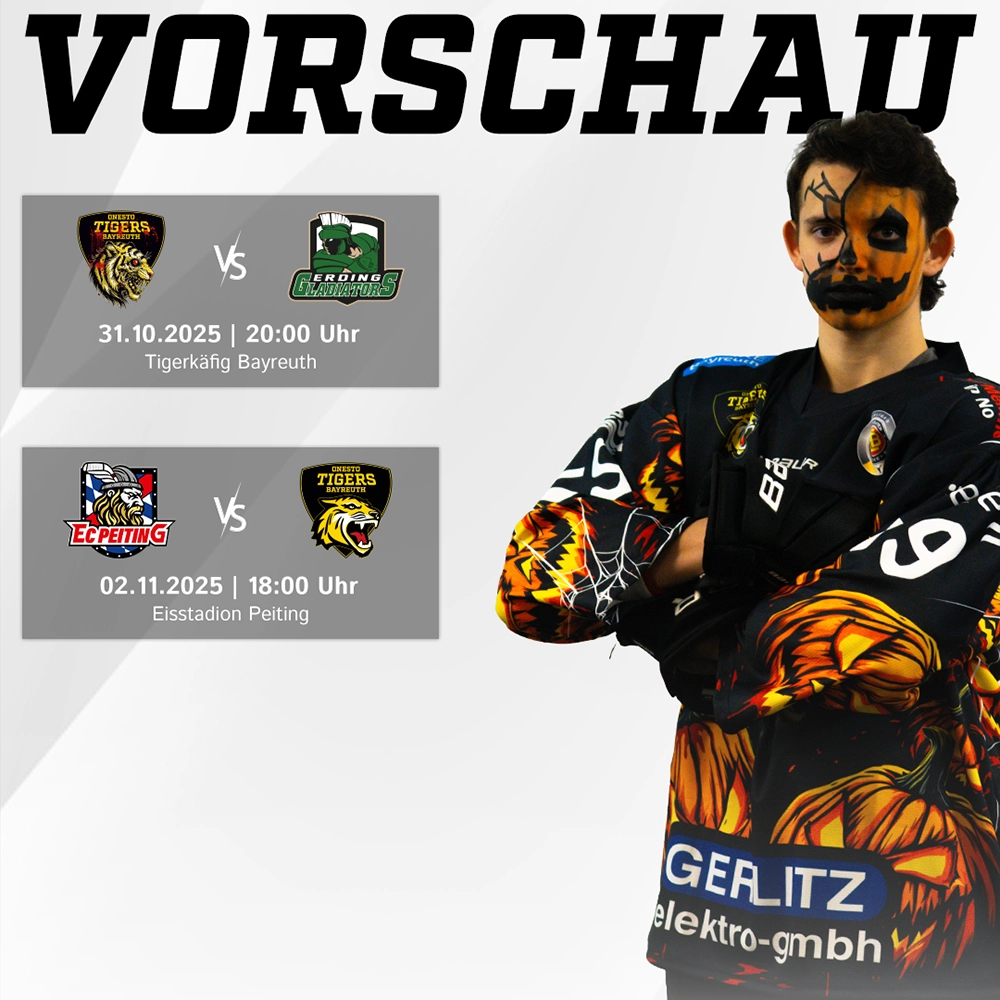 Vorberichtsgrafik für die Spiele der onesto Tigers gegen Erding und Peiting