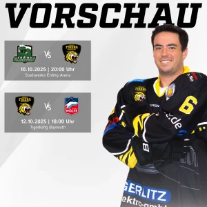 Vorberichtsgrafik für die Spiele der onesto Tigers gegen Erding und Selb am Wochenende