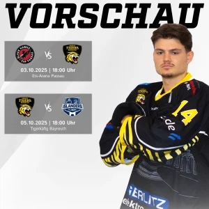 Vorberichtsgrafik für die Spiele der onesto Tigers gegen Passau und Lindau am Wochenende