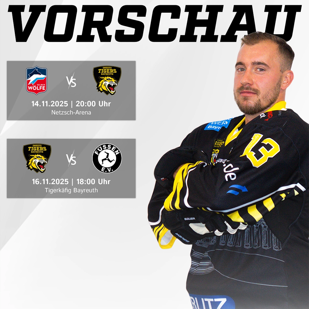 Vorberichtsgrafik für die Spiele der onesto Tigers gegen Selb und Füssen
