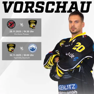 Vorberichtsgrafik für die Spiele der onesto Tigers gegen Passau und Riessersee am Wochenende