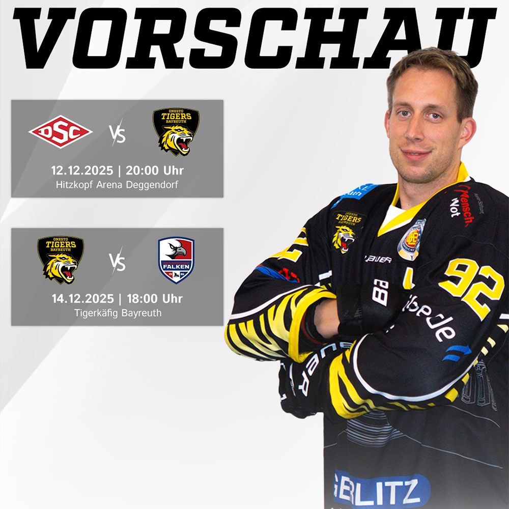 Vorberichtsgrafik für die Spiele der onesto Tigers gegen Deggendorf und Heilbronn am Wochenende
