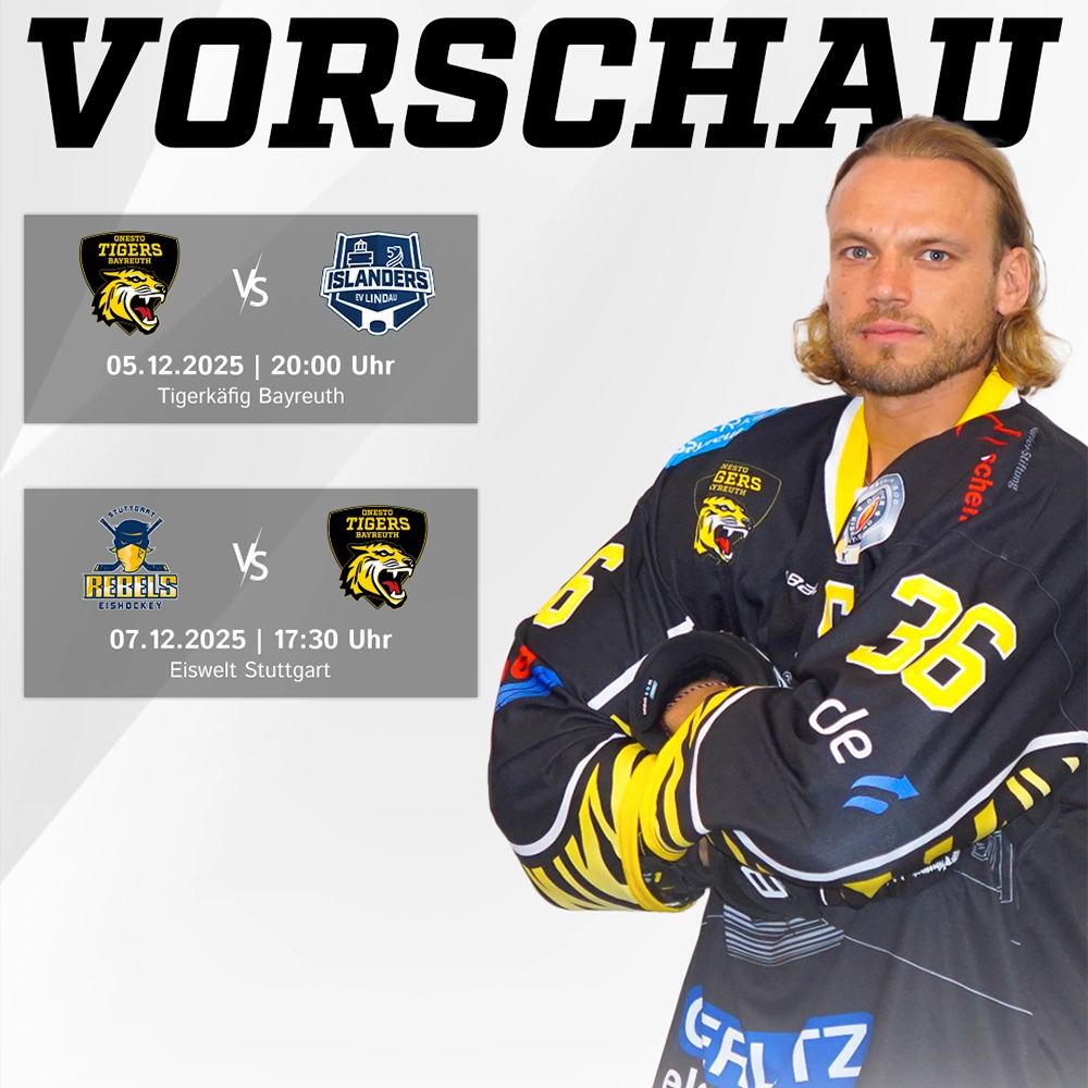 Vorberichtsgrafik für die Spiele der onesto Tigers gegen Lindau und Stuttgart am Wochenende