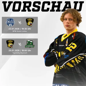 Vorberichtsgrafik für die Spiele der onesto Tigers gegen Lindau und Erding am Wochenende