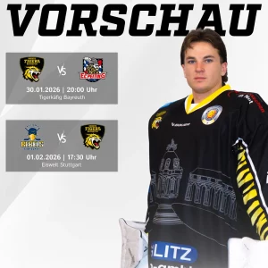 Vorberichtsgrafik für die Spiele der onesto Tigers gegen Peiting und Stuttgart am Wochenende