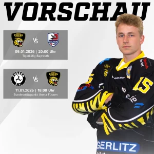 Vorberichtsgrafik für die Spiele der onesto Tigers gegen Heilbronn und Füssen am Wochenende