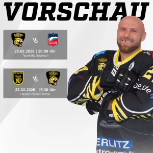 Vorberichtsgrafik für die Spiele der onesto Tigers gegen Selb und Bad Tölz am Wochenende