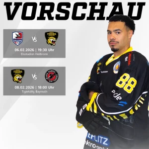Vorberichtsgrafik für die Spiele der onesto Tigers gegen Heilbronn und Passau am Wochenende